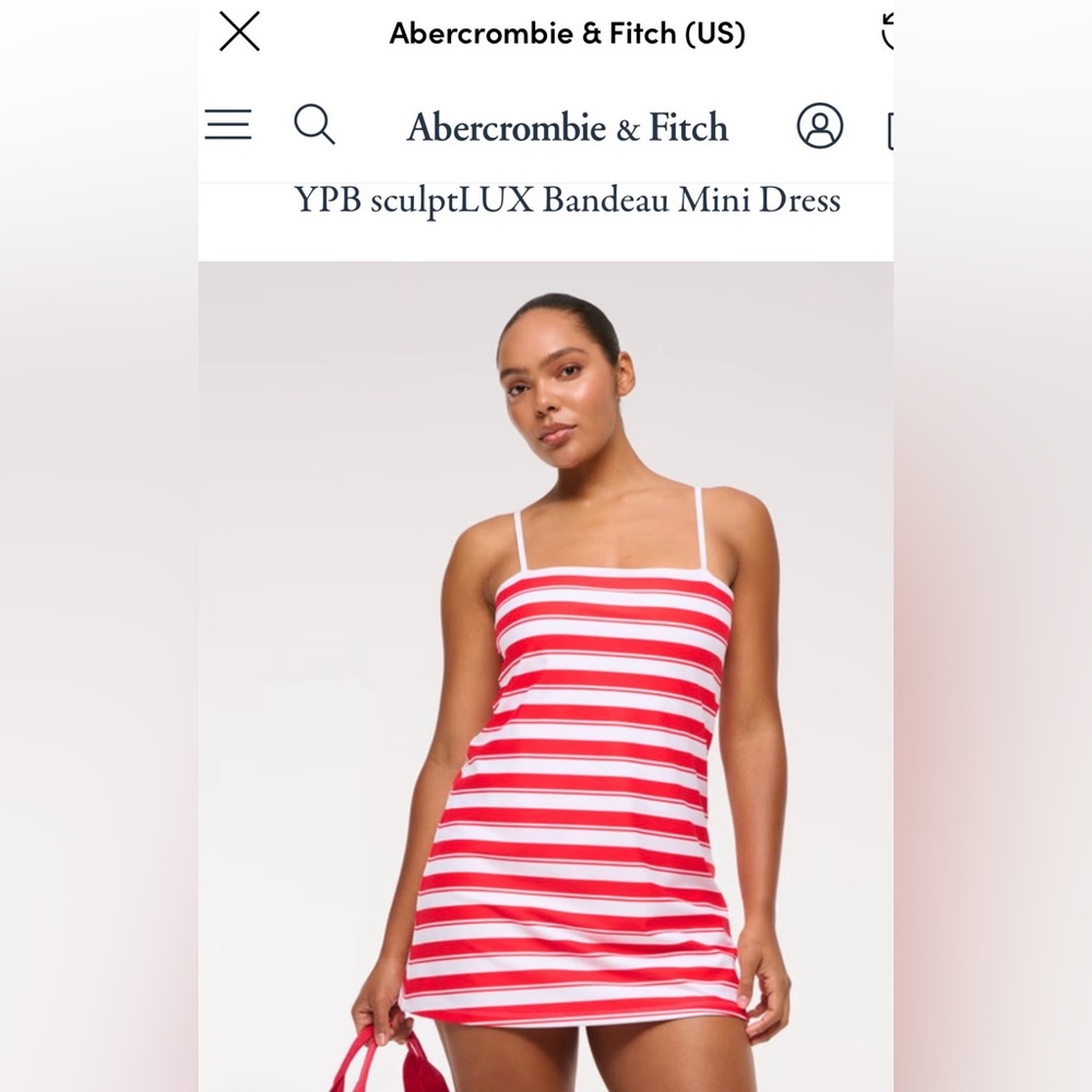 Abercrombie & Fitch Red and White Striped Bandeau Mini Dress